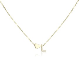 Mikovivi Women's Gold Heart-Shaped Letter Necklace, Gold-Plated Heart-Shaped Letter Necklace Gold Heart Initial Necklace Birthday Gift Valentine's Day Present for Women Girls (L)