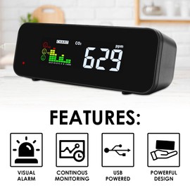 2 in 1 CO2 & Temperature Monitor Indoor, Carbon Dioxide Meter with NDIR Sensor/Colored Alarm/Chart Trend Display / 0~5000ppm Measurement, Portable Air Quality Tester