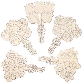 Baker Ross FC735 Flower Wooden Bouquets - Pack of 5, Colouring Craft Kits for Kids, Decorations and Gift Crafts