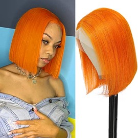 UTIDE 10 Inch Ginger Orange Bob Wig Human Hair Straight Bob Wig Human Hair 13x4 HD transparent short Bob Frontal Lace Wig Middle Part Wig Human Hair Pre Plucked