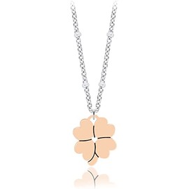 SAGA GIOIELLI® Necklace Woman Four Leaf Clover Lucky Steel Rosè, M, Stainless Steel, No Gemstone
