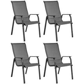 Yaheetech Set of 4 Patio Dining Chairs, Outdoor Stackable Patio Chairs with Backrest/Armrests, All Weather Chairs for Garden/Lawn/Porch/Backyard Pool, Gray