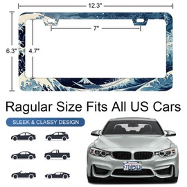 Cool License Plate Frames Japanese Wave Sea License Plate Frame with Screws Metal Ink Painting License Plate Cover Holder 6.3 X 12.3 inch for Car Decoration for Men Women LICEPLAME
