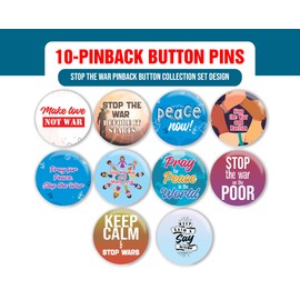 Creanoso Stop the War Pinback Button (1-Set X 10 Buttons) - Fun Classroom Reward Incentives for Students and Children - Stocking Stuffers Party Favors & Giveaways for Boys, Girls, Kids, Teens