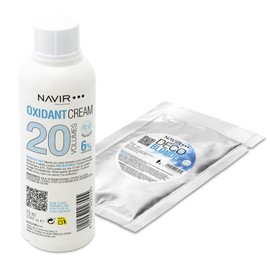 NAVIR Profesional | Hair bleaching pack | Decoblonde blue bleaching powder up to 7 levels with Keratin + Cream peroxide | For women and men (Powder 25 g + Peroxide 75 ml 20 Vol)