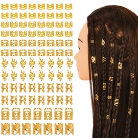 FEINIGESI 210 Pcs Gold Hair Jewelry for Loc,Braids Dreadlock Braiding Hair Cuffs-Rings Gold Hair Charms for Women Adjustable Metal Dread Locks Hair Decorations Accessories
