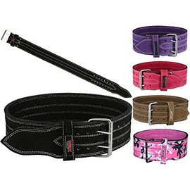 MRX Powerlifting Leather Belt 4" Wide 10mm Thickness Training Fitness Back Support Bodybuilding Belts with Steel 2 Prong Buckle Black (Large)
