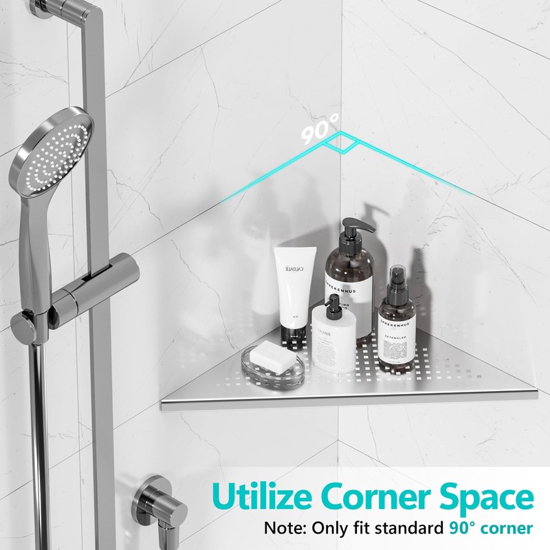 Qeke Bathroom Corner Shelf, Recessed 12" Shower Shelf Caddy, SUS304