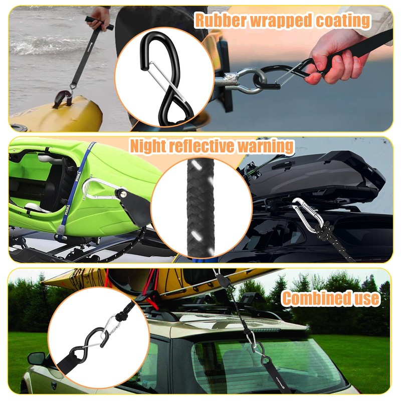 Kayak Tie Down Straps Kit – Bow & Stern Loops,