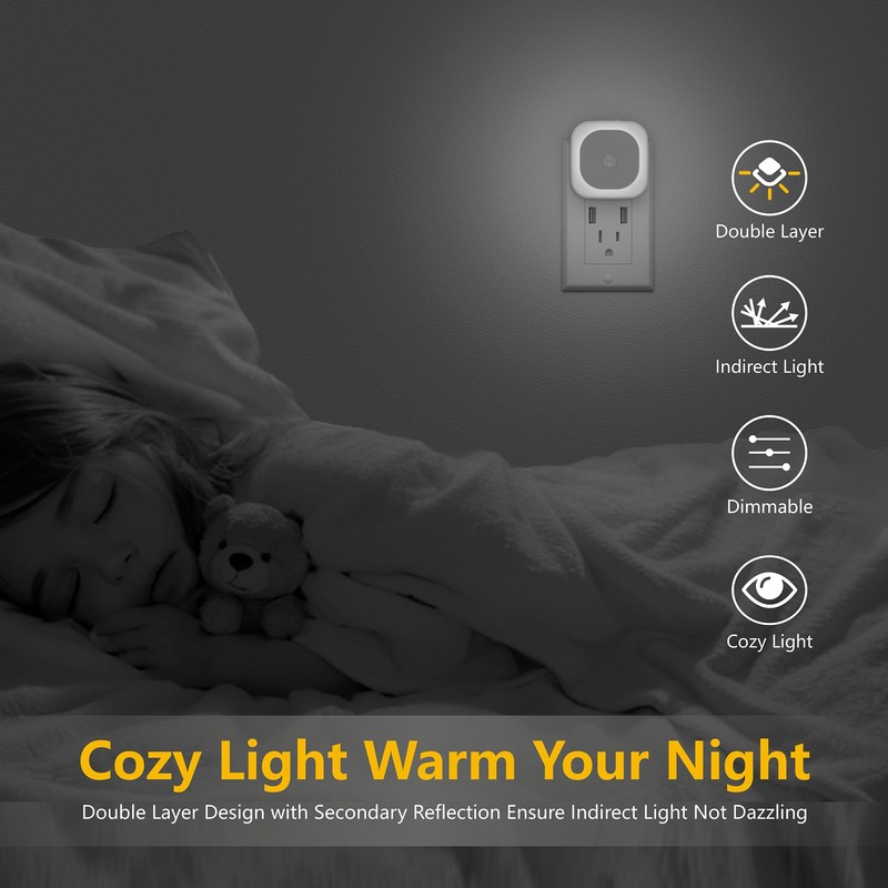 YUNLEX 2 Pack Plug in Night Light with Motion Sensor