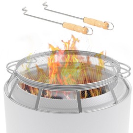 Spark Protector Mesh Screen for Solo Stove Yukon 27 Inch, Stainless Steel Fire Pit Spark Screen Mesh Fire Pit Spark Protector with Sticks Poker for Solo Stove Yukon Accessories