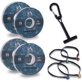 Maxcatch Fluorocarbon Leader Tippet Line for Fly Fishing with Tippet Line Holder & Tender, Clear, 50m/55Yds, 4PCS (Fluorocarbon-4 Pieces with Holder/50M, 1X+2X+3X+4X-50M-55Yds)