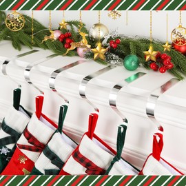 HMASYO Christmas Stocking Holders for Mantel Set of 6, Silver Metal Fireplace Stocking Holders, Non-Slip Stocking Mantel Hangers Hooks for Christmas Party Decoration