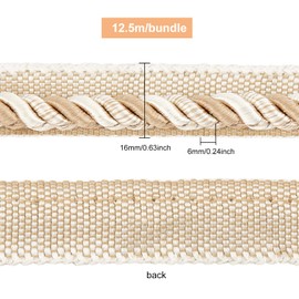 FINGERINSPIRE 13.7 Yards Twisted Lip Cord Trim, Twisted Cord Trim Ribbon 16mm, Polyester Twisted Trim Cord Rope Embellishment for Home Decor, Upholstery Curtain Tieback, Antique White