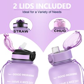 ETDW 2L Trinkflaschen mit 2 Lids(Strohhalm & Chug), [BPA Frei Tritan] Wasserflasche 2 Liter mit Zeitmarkierungen Auslaufsicher, Sportwasserflaschen 2000ml für Fitnessstudio (LILA PINK,2 LIDS)