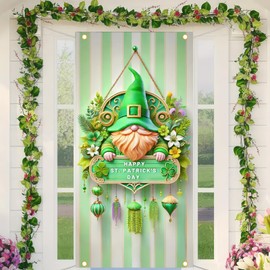BlissYard St Patrick's Day Gnome Door Cover Lucky Green Shamrock Banner St Patricks Hat Theme Party Photo Background Backdrop Photography Irish Holiday Party Decorations for Home 35 x 70 in