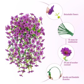 Artificial Hanging Plants Flowers for Outdoor Srpring Summer Decoration, 2pcs Fake Realistic Daisy Eucalyptus for Outdoors, Faux Plastic Greenery Long Vine Indoor Wall Patio Porch Decor, Light Purple