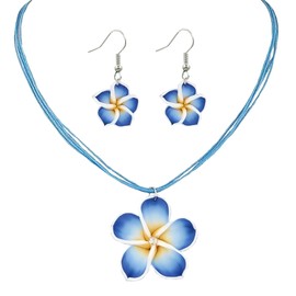 YUEXNKO Pack of 2 Plumeria Pendant Necklace and Plumeria Earrings Decoration, Hawaii Theme, Holiday, Beach, Wedding Decoration, Summer Jewellery, Women Girls, No, No