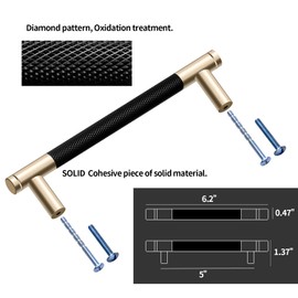 Westablize 10 Pack 5 Inch 128 mm Bar Cabinet Pulls Gold and Black Knurled Handles for Brushed Gold Drawer Pulls Cupboard Aluminum Handles