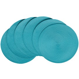 HODJOY Round placcemats Set of 6, Table mats for Indoor and Outdoor Dining Table, Washable Woven Non-Slip placemats, 15inch (Aqua)