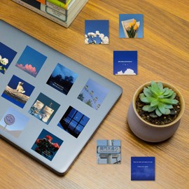 62Pcs Blue Landscape Stickers, Aesthetic Waterproof Computer Stickers for Adults Girls, Scrapbook Materials