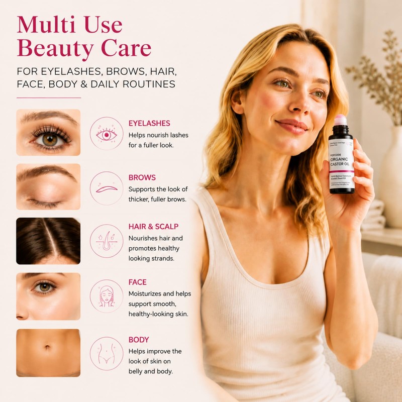Organic Castor Oil Roll On with Rose Quartz Roller Ball,