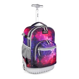 Tilami Rolling Backpack Armor Luggage School Travel Book Laptop 18 Inch Multifunction Wheeled Backpack Students, Deep Red Galaxy