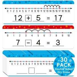 Jauisus 30 Pack Dry Erase Number Line Whiteboard Card 4”x12” Double Sided Dry Erase Board 0-10 on One Side 0-20 on Other Side, Home Teacher Classroom Must Haves Math White Board