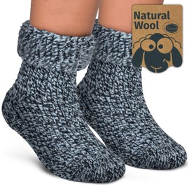 Piarini Children's ABS Stopper Socks – 1 Pair – Wool Socks – Winter Socks – Norwegian Socks with Inner Terry Cloth, Blue-coloured