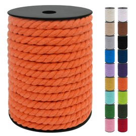 JeogYong 10mm Cotton Cord, 75 Feet Natural Macrame Rope Yarn, 3 Strand Twisted Cotton Cord, Macrame String for Crafts, Wall Hanging, Plant Hangers, Gift Wrapping, Decorations (Orange)