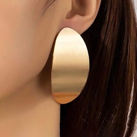 Inateannal Chunky Oval Statement Earrings Chunky Gold Large Wide Earrings Metal Oval Dangle Earring Exaggerate Geometry Earring Jewelry for Women