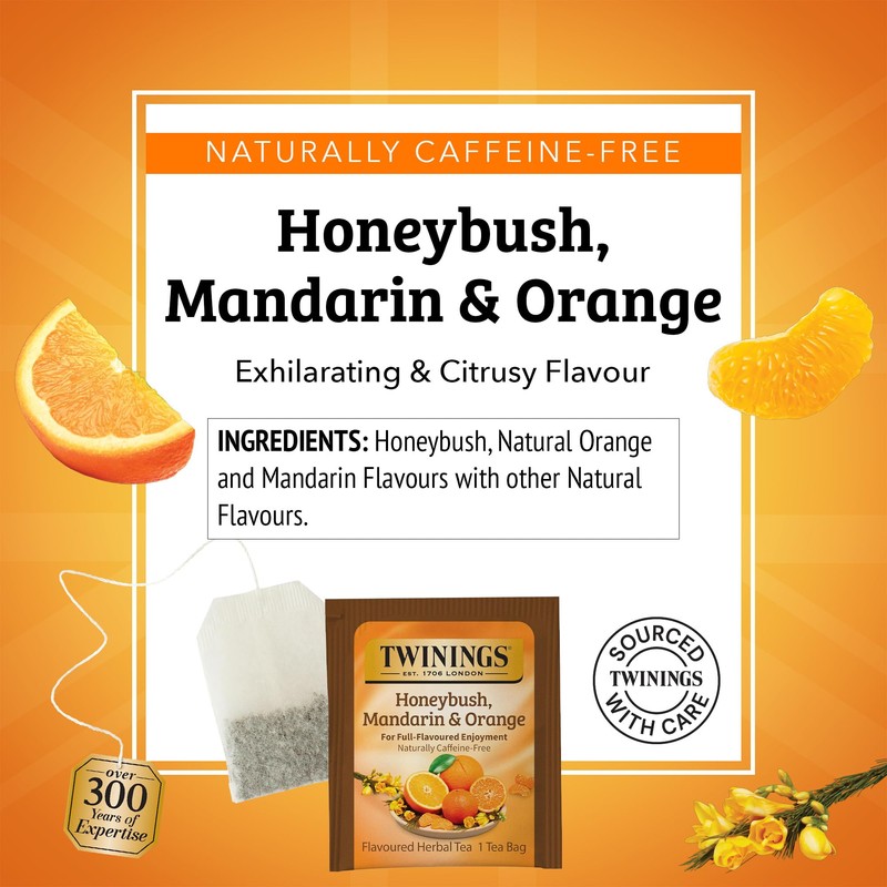 Twinings Honeybush, Mandarin, & Orange Herbal Tea Individually Wrapped Bags,