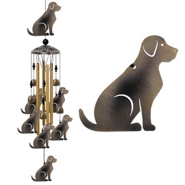 Garden Dog Wind Chimes Outdoor Indoor Decor - with 4 Tubes 7 Dogs Wind Chime, Mobile Romantic Wind Catcher, Bronze Wind Bells for Home, Mom Gifts, Balcony, Tree, Festival, Garden Decoration