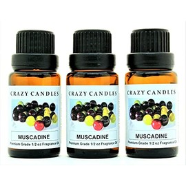 Crazy Candles Muscadine (Made in USA) 3 Bottles 1/2 Fl Oz Each (15ml) Premium Grade Scented Fragrance Oil (Grapey and Sweet Like a Vineyard)