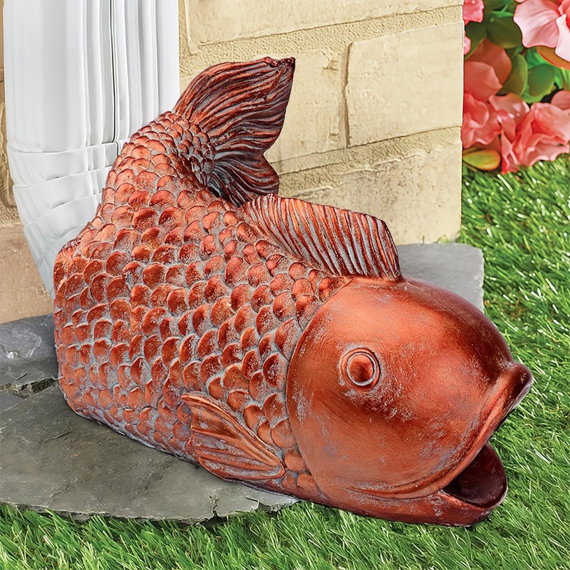 Euiroet Real Koi Sculpture Gutter Diverter Rain,Eco-Friendly Resin Gutter Extender