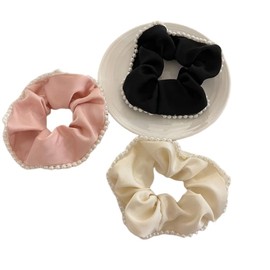 FEIFEI’S BOW 3PCS Colour Pearl Hair Scrunchies For Girls Women Elastic Hair Tie Bands Ponytail Holder Bobbles Hair Accessories Thick Thin Hair (Set 02)
