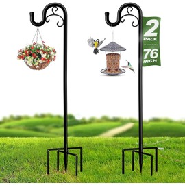 MELOHO Shepards Hooks for Outdoor, Adjustable Shepherds Hook for Bird Feeders for Outside, Heavy Duty Humming Bird Stand Feeder Pole, Metal Garden Hooks Hanger for Outdoor Décor (2 pack-76inch)