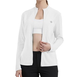 MoFiz Women's Long Hoodie, Rash Guard, Cool Touch, white, L