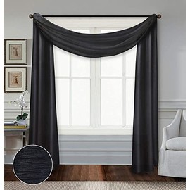 All American Collection Doli Sheer Living Bedroom Window Treatment Light Filter Curtain Panel (Sheer Scarf Only, Black)