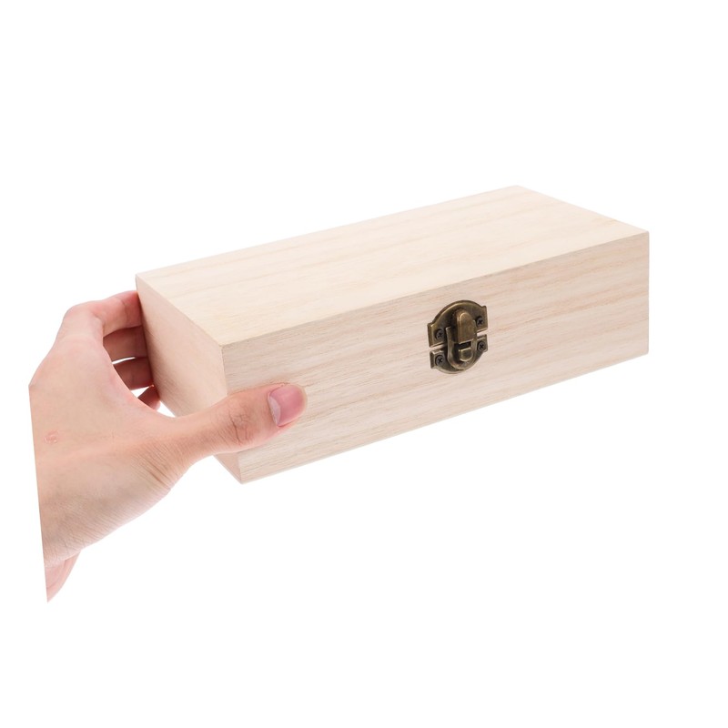 iplusmile Rectangle Unfinished Wood Jewelry Box with Hinged Lid for