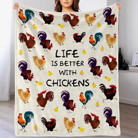 Chicken Pattern Flannel Fleece Blanket – Soft and Cozy Chicken Throw, Lightweight and Warm for Couch, Bed, Travel, for Farm Animal Lovers (Chichen-B, 60-80 in)