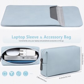 HYZUO 13.3-14 Inch Laptop Sleeve for MacBook Pro 14 M3/M2/M1 A2992 A2918 A2779 2024-2021, 13.8/13.5 Surface Laptop, MacBook Air 13, with Pouch, Pale Blue