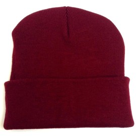 Cuffed or Uncuffed Burgundy Beanie Solid Blank Plain 13 Inches