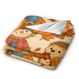 Glocmna Fall Blanket Cute Autumn Pumpkin Scarecrow Hedgehog Maple Leaf Throw Blanket Soft Cozy Fleece Fuzzy Plush Flannel Warm Stuff Hello Fall Blanket Gifts for Women Girls Kids Thanksgiving 40"x50"