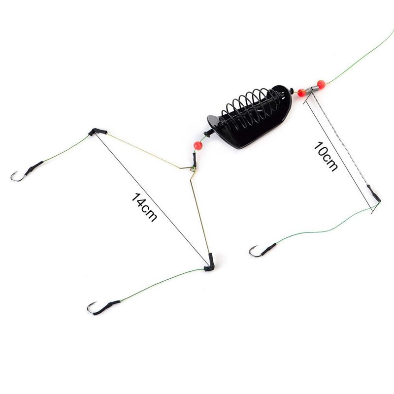 FONGKNOX Fishing Bait Cage Feeder with Wire Hook Rigs Hooks