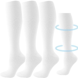 3 Pares Calcetines de Compresión para Mujeres y Hombres, Medias de Compresion Deportivos, Calcetas de Compresion Largas, Adecuado para Varices, Embarazo, Viajar, Correr, Fitness, 15-20 mmHg (Blanco)