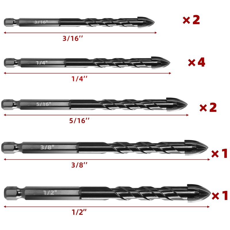 ZKH 10 PCS Masonry Drill Bit Set, Cement drill bits
