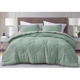 Chezmoi Collection Hugo 3-Piece Textured Thin Comforter Set - Lightweight Woven Design - Soft Microfiber Bedding for All Season, Oversized King, Sage Green