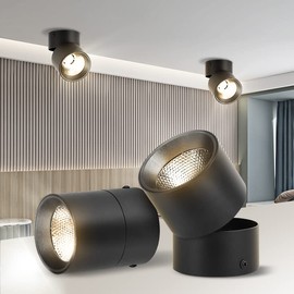 CANMEIJIA Kit 2 Luminario Lamparas de Techo Spot COB LED Downlight Dirigible para Sobrepone en Luces de Techo, 15W Foco LED Luz Cálida 3000K, Voltaje: 110V, Negra (8.7 * 8.7 * 10CM)