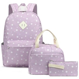 Lrenagao Flowers School Backpack for Girls, 3PCS Bookbags Set with Lunch Box Pencil Pouch Elementary Middle School Bag Laptop Back Packs (Daisy Purple)